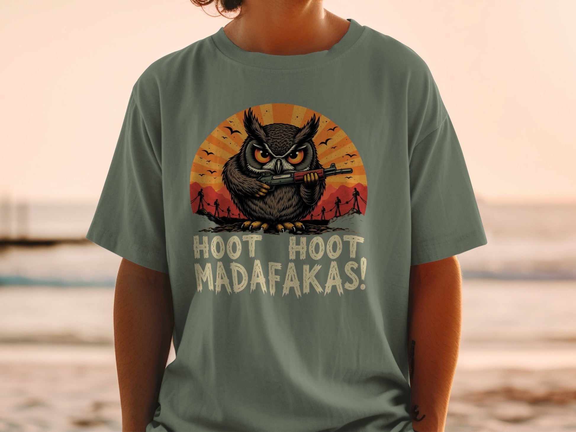 Funny Owl T-Shirt, Hoot Hoot Madafakas Tee, Angry Owl With Gun Shirt, Graphic Tee Shirt, Novelty T-Shirt, Sarcastic Owl T-Shirt - IconVexa