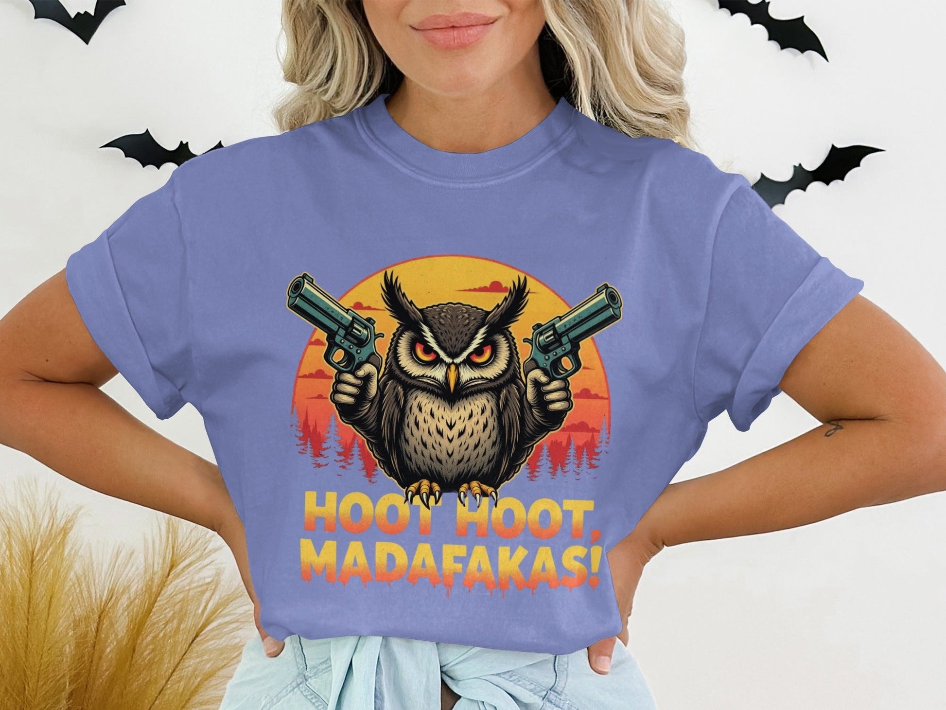 Funny Owl T-Shirt, Hoot Hoot Madafakas Tee, Gangster Owl With Guns T-Shirt, Sarcastic Owl Shirt, Unique Graphic Tee For Owl Lovers - IconVexa