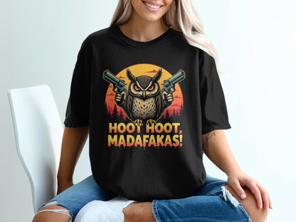 Funny Owl T-Shirt, Hoot Hoot Madafakas Tee, Gangster Owl With Guns T-Shirt, Sarcastic Owl Shirt, Unique Graphic Tee For Owl Lovers - IconVexa