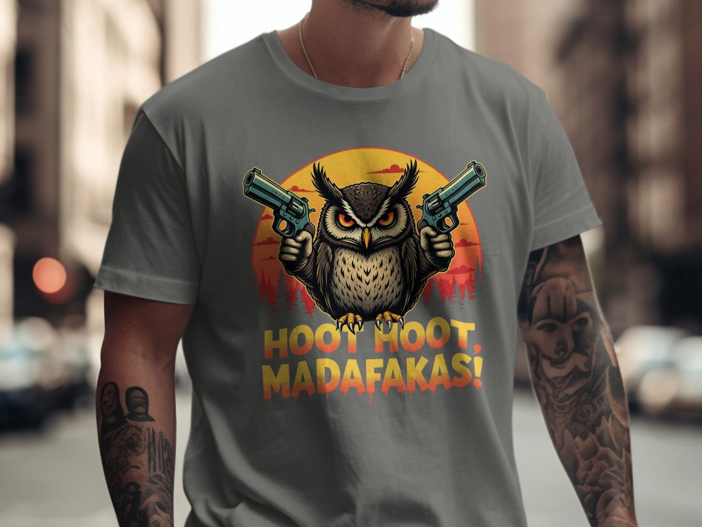 Funny Owl T-Shirt, Hoot Hoot Madafakas Tee, Gangster Owl With Guns T-Shirt, Sarcastic Owl Shirt, Unique Graphic Tee For Owl Lovers - IconVexa