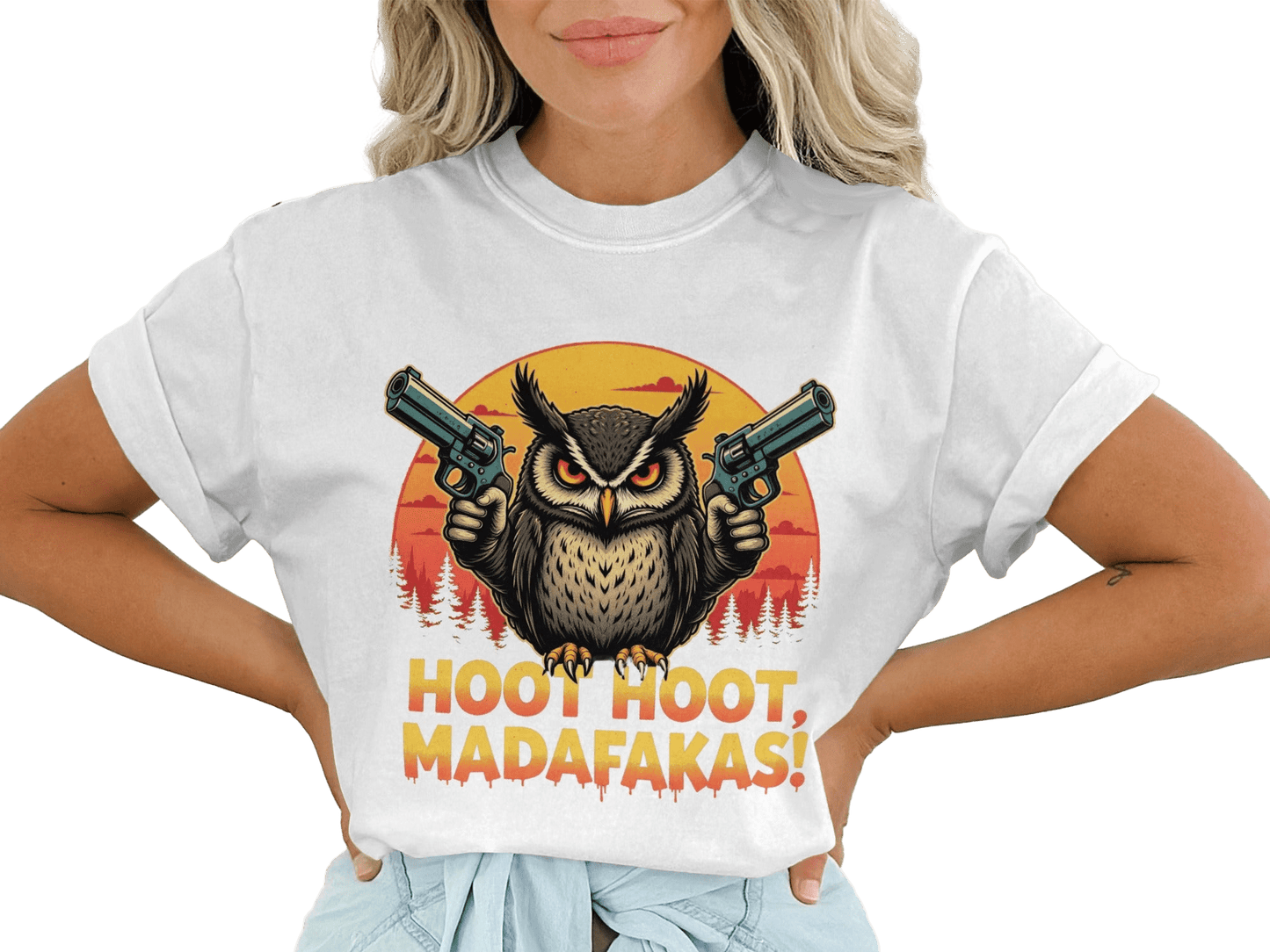 Funny Owl T-Shirt, Hoot Hoot Madafakas Tee, Gangster Owl With Guns T-Shirt, Sarcastic Owl Shirt, Unique Graphic Tee For Owl Lovers - IconVexa
