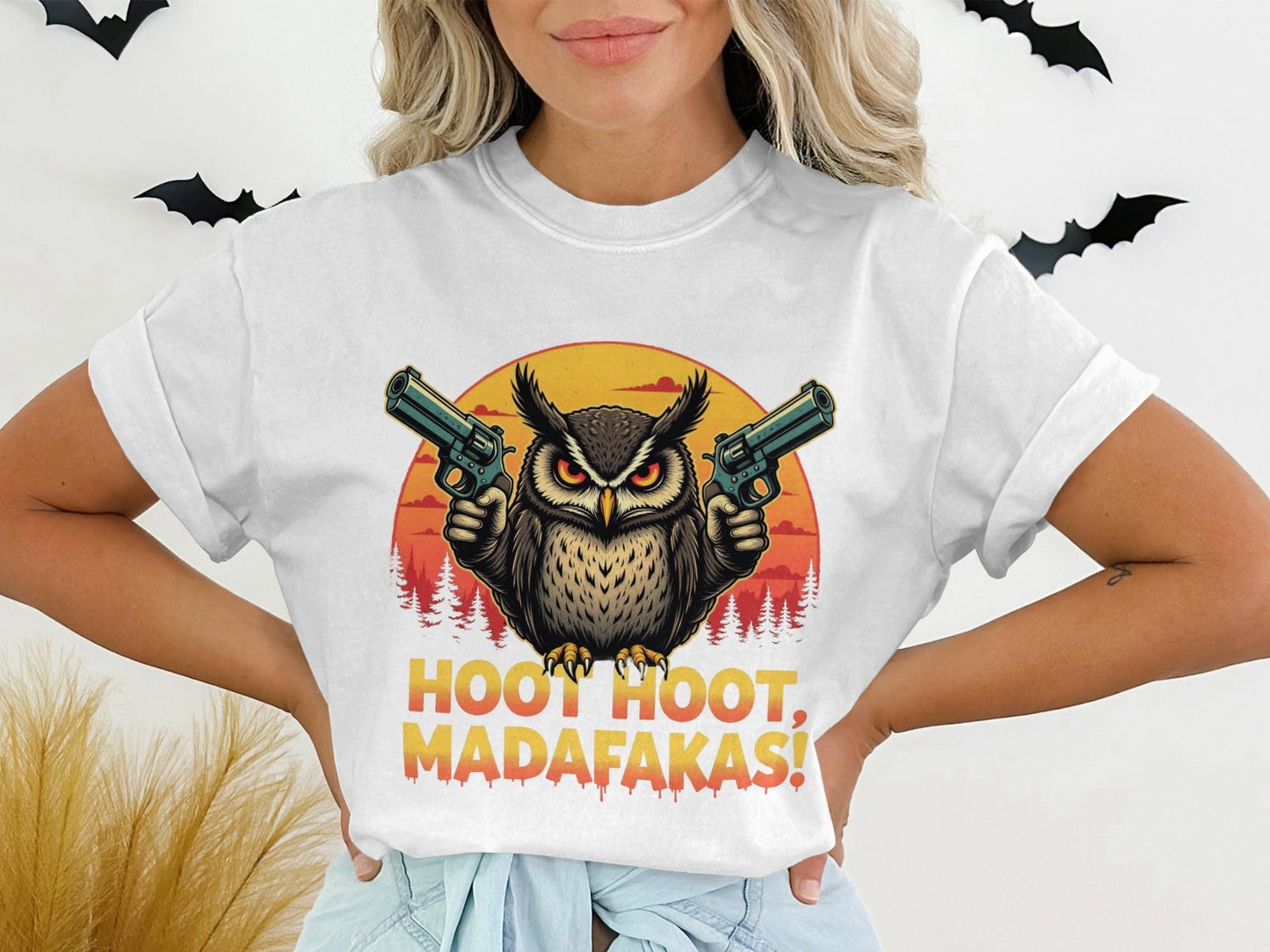 Funny Owl T-Shirt, Hoot Hoot Madafakas Tee, Gangster Owl With Guns T-Shirt, Sarcastic Owl Shirt, Unique Graphic Tee For Owl Lovers - IconVexa