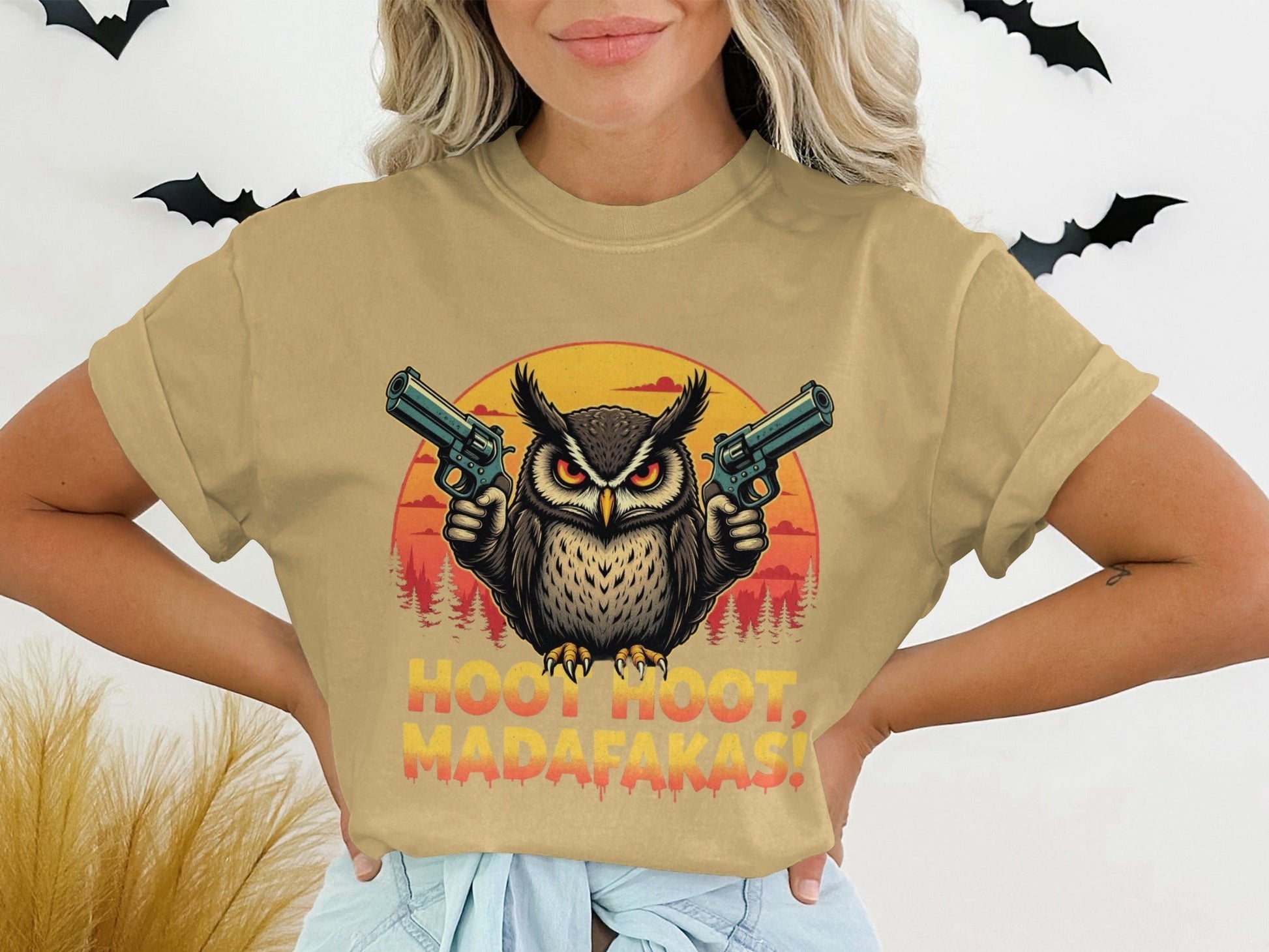 Funny Owl T-Shirt, Hoot Hoot Madafakas Tee, Gangster Owl With Guns T-Shirt, Sarcastic Owl Shirt, Unique Graphic Tee For Owl Lovers - IconVexa