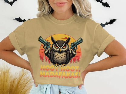 Funny Owl T-Shirt, Hoot Hoot Madafakas Tee, Gangster Owl With Guns T-Shirt, Sarcastic Owl Shirt, Unique Graphic Tee For Owl Lovers - IconVexa