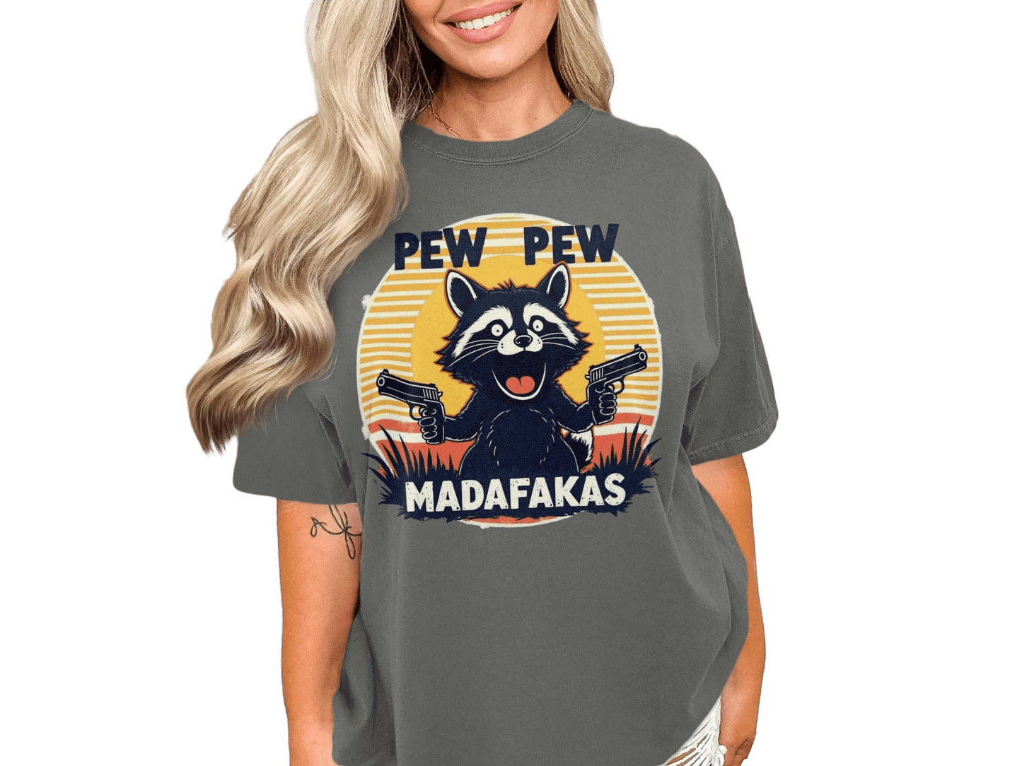 Funny Raccoon T-Shirt, Pew Pew Madafakas Shirt, Graphic Tee, Animal Lover Gift, Sarcastic Tee, Trendy T-Shirt, Humor T-Shirt, Gift for Her - IconVexa