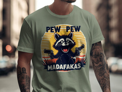 Funny Raccoon T-Shirt, Pew Pew Madafakas Shirt, Graphic Tee, Animal Lover Gift, Sarcastic Tee, Trendy T-Shirt, Humor T-Shirt, Gift for Her - IconVexa
