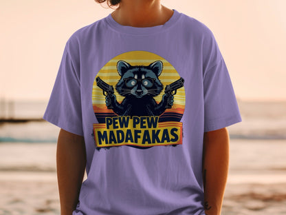 Funny Raccoon T-Shirt, Pew Pew Madafakas Tee, Gangster Animal Shirt, Graphic T-Shirt, Cool Raccoon Design, Novelty T-Shirt - IconVexa