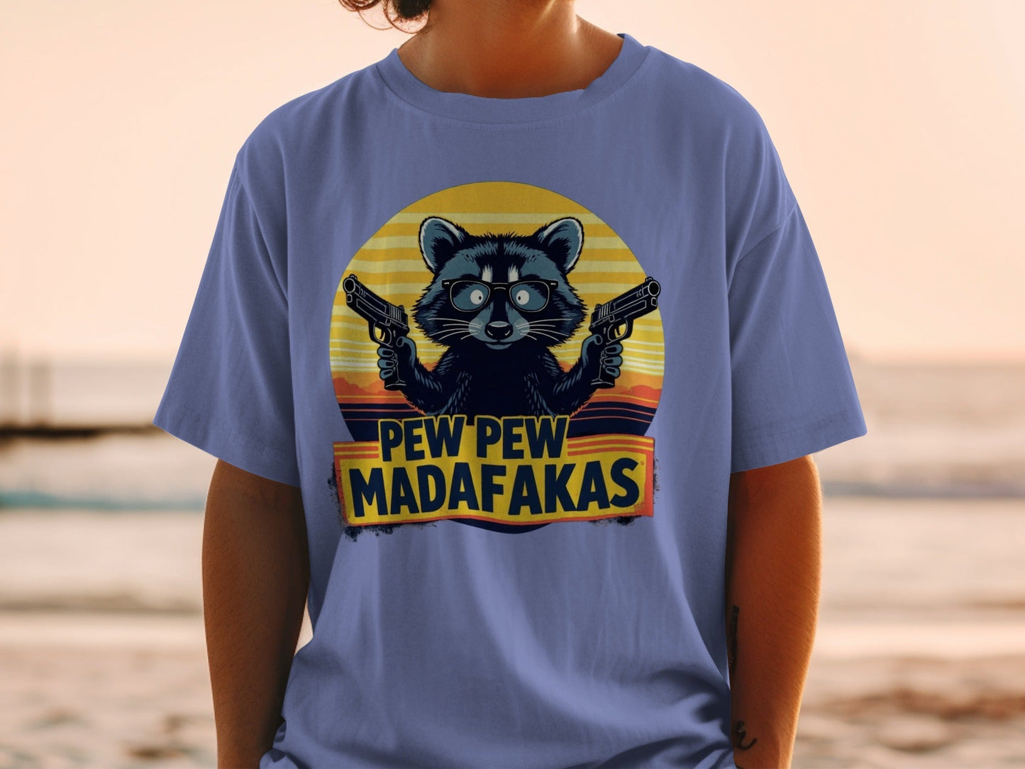 Funny Raccoon T-Shirt, Pew Pew Madafakas Tee, Gangster Animal Shirt, Graphic T-Shirt, Cool Raccoon Design, Novelty T-Shirt - IconVexa