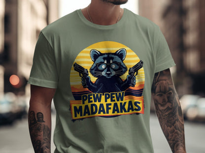 Funny Raccoon T-Shirt, Pew Pew Madafakas Tee, Gangster Animal Shirt, Graphic T-Shirt, Cool Raccoon Design, Novelty T-Shirt - IconVexa