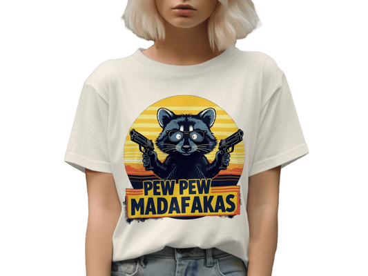 Funny Raccoon T-Shirt, Pew Pew Madafakas Tee, Gangster Animal Shirt, Graphic T-Shirt, Cool Raccoon Design, Novelty T-Shirt - IconVexa