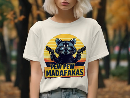 Funny Raccoon T-Shirt, Pew Pew Madafakas Tee, Gangster Animal Shirt, Graphic T-Shirt, Cool Raccoon Design, Novelty T-Shirt - IconVexa