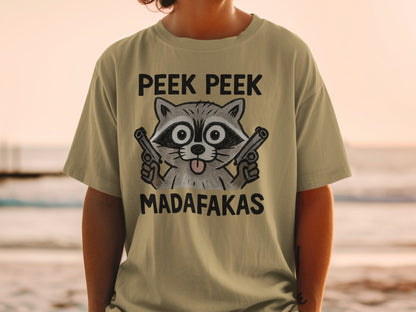 Funny Raccoon Tee Shirt, Gangster Animal T-Shirt, Peek Peek Madafakas T-Shirt, Novelty Humor Shirt, Trending T-Shirt Design - IconVexa
