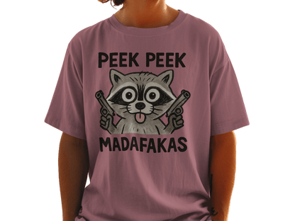 Funny Raccoon Tee Shirt, Gangster Animal T-Shirt, Peek Peek Madafakas T-Shirt, Novelty Humor Shirt, Trending T-Shirt Design - IconVexa