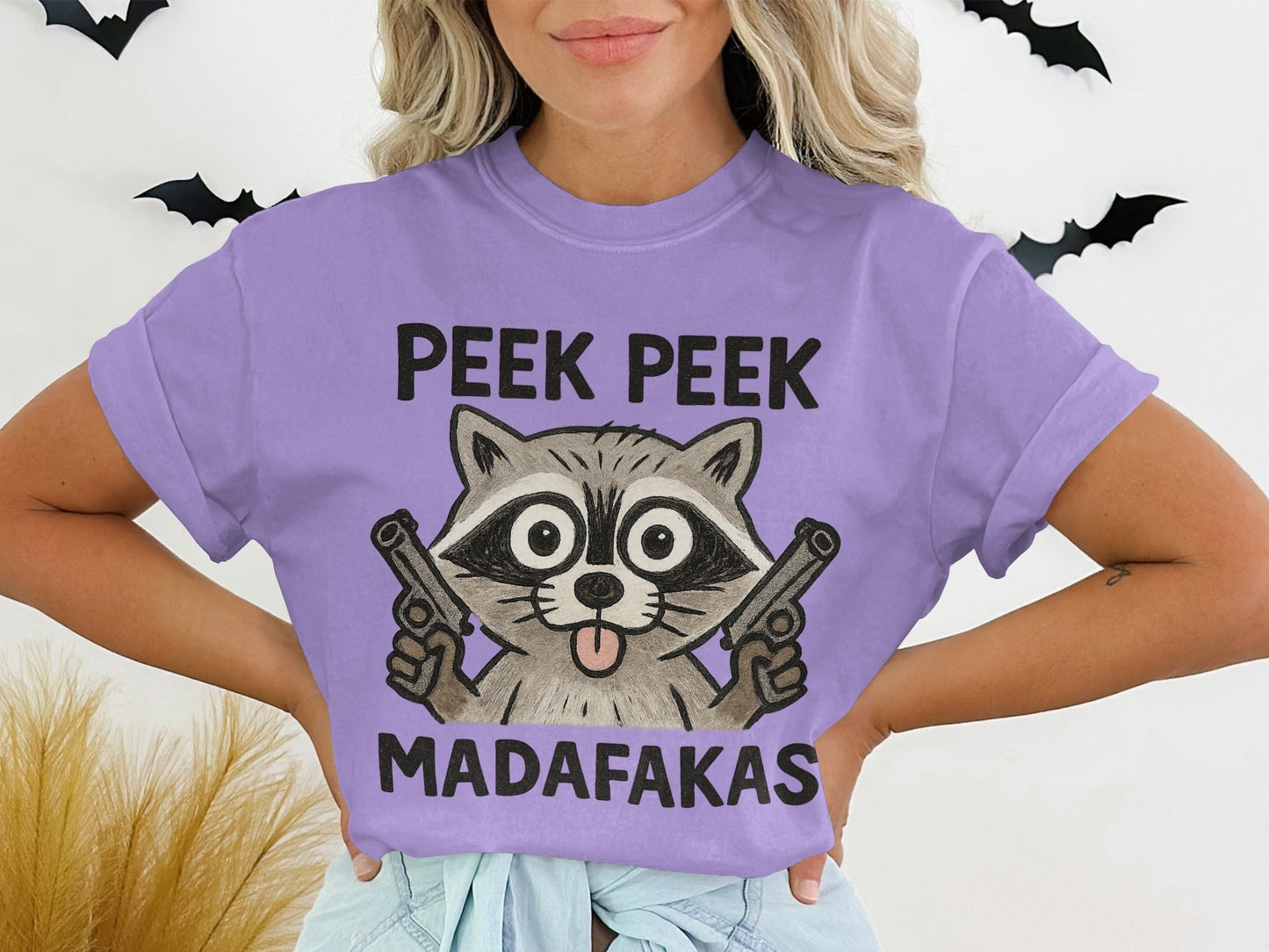 Funny Raccoon Tee Shirt, Gangster Animal T-Shirt, Peek Peek Madafakas T-Shirt, Novelty Humor Shirt, Trending T-Shirt Design - IconVexa