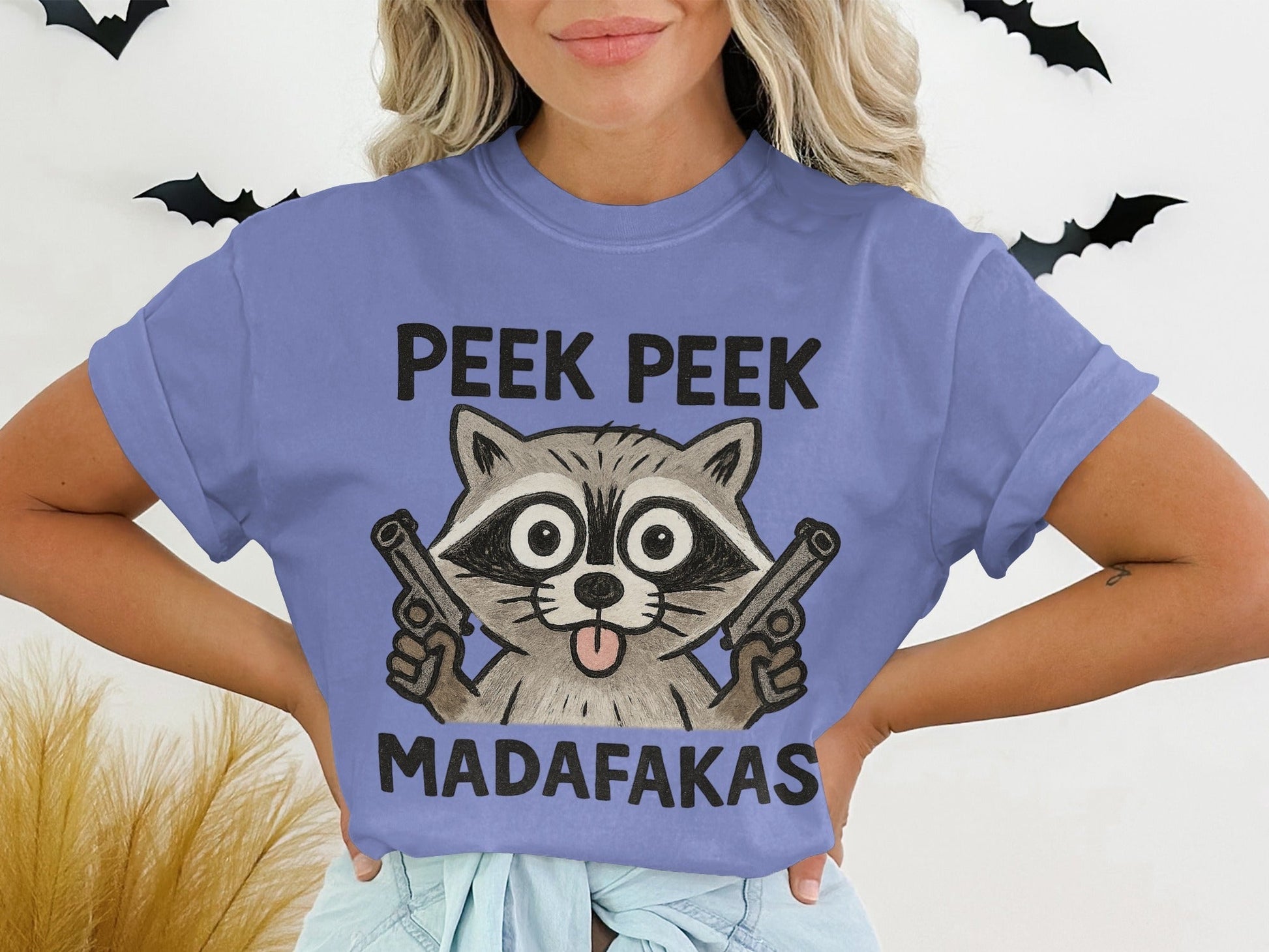 Funny Raccoon Tee Shirt, Gangster Animal T-Shirt, Peek Peek Madafakas T-Shirt, Novelty Humor Shirt, Trending T-Shirt Design - IconVexa