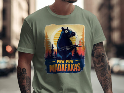 Funny Rat T-Shirt, Pew Pew Madafakas Tee, Gangster Rodent Shirt, Gun Rat T-Shirt, Sunset T-Shirt, Wildlife T-Shirt, Humor T-Shirt - IconVexa