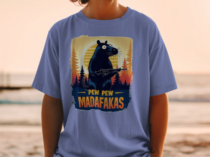 Funny Rat T-Shirt, Pew Pew Madafakas Tee, Gangster Rodent Shirt, Gun Rat T-Shirt, Sunset T-Shirt, Wildlife T-Shirt, Humor T-Shirt - IconVexa