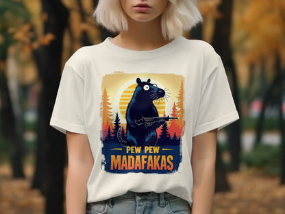 Funny Rat T-Shirt, Pew Pew Madafakas Tee, Gangster Rodent Shirt, Gun Rat T-Shirt, Sunset T-Shirt, Wildlife T-Shirt, Humor T-Shirt - IconVexa