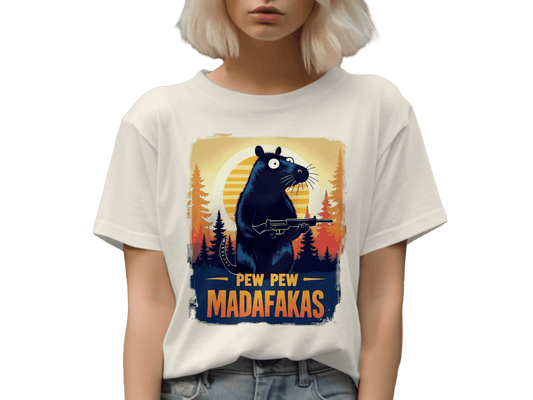 Funny Rat T-Shirt, Pew Pew Madafakas Tee, Gangster Rodent Shirt, Gun Rat T-Shirt, Sunset T-Shirt, Wildlife T-Shirt, Humor T-Shirt - IconVexa