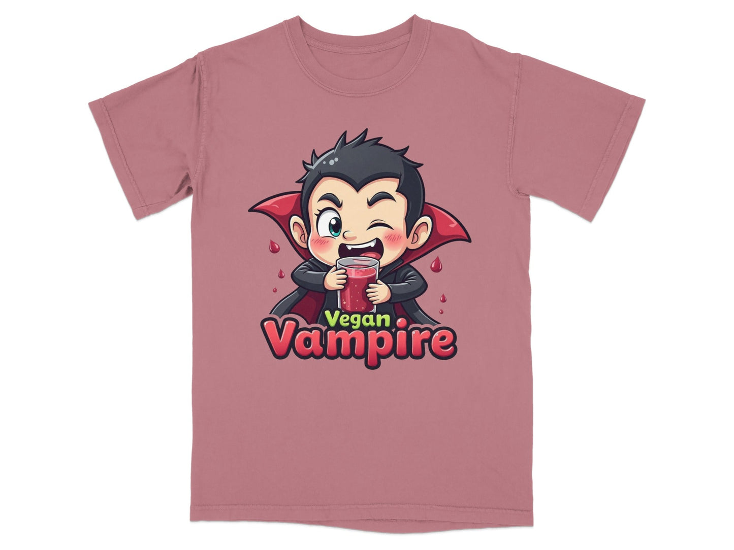 Funny Vegan Vampire Drinking Juice Cartoon Graphic T-Shirt - IconVexa