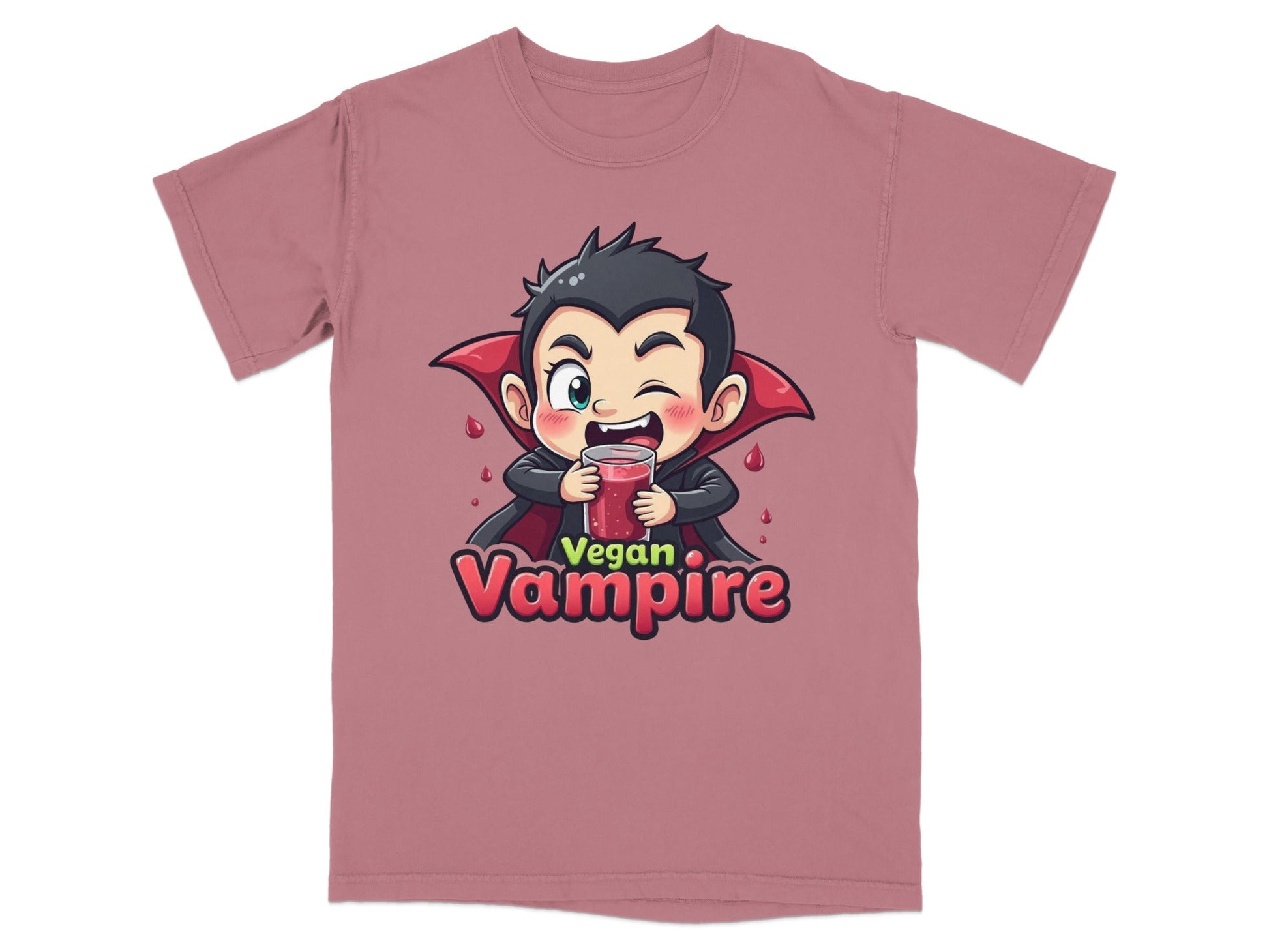 Funny Vegan Vampire Drinking Juice Cartoon Graphic T-Shirt - IconVexa