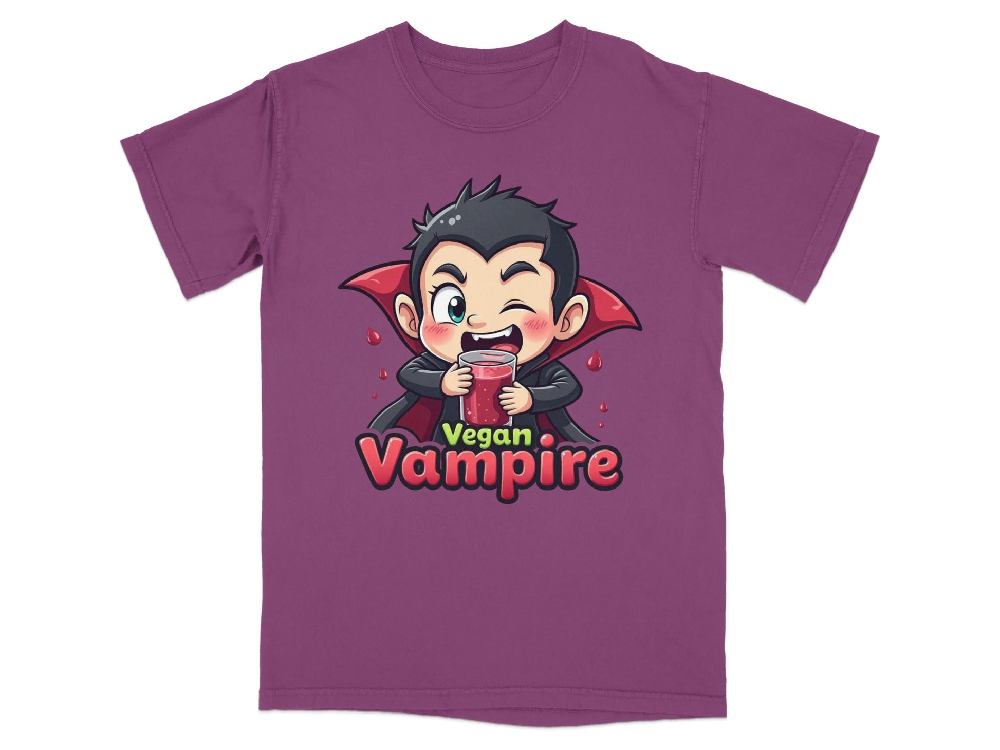 Funny Vegan Vampire Drinking Juice Cartoon Graphic T-Shirt - IconVexa