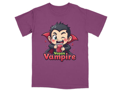 Funny Vegan Vampire Drinking Juice Cartoon Graphic T-Shirt - IconVexa