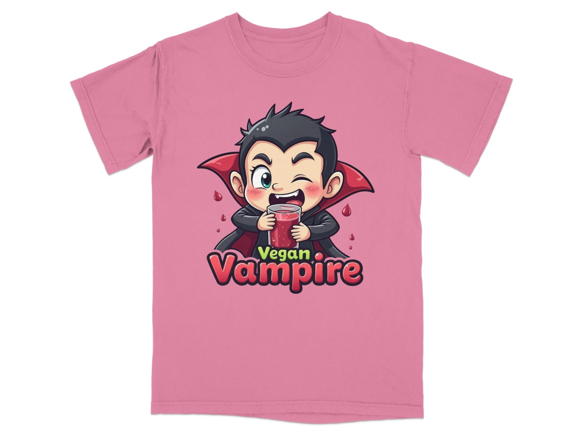 Funny Vegan Vampire Drinking Juice Cartoon Graphic T-Shirt - IconVexa