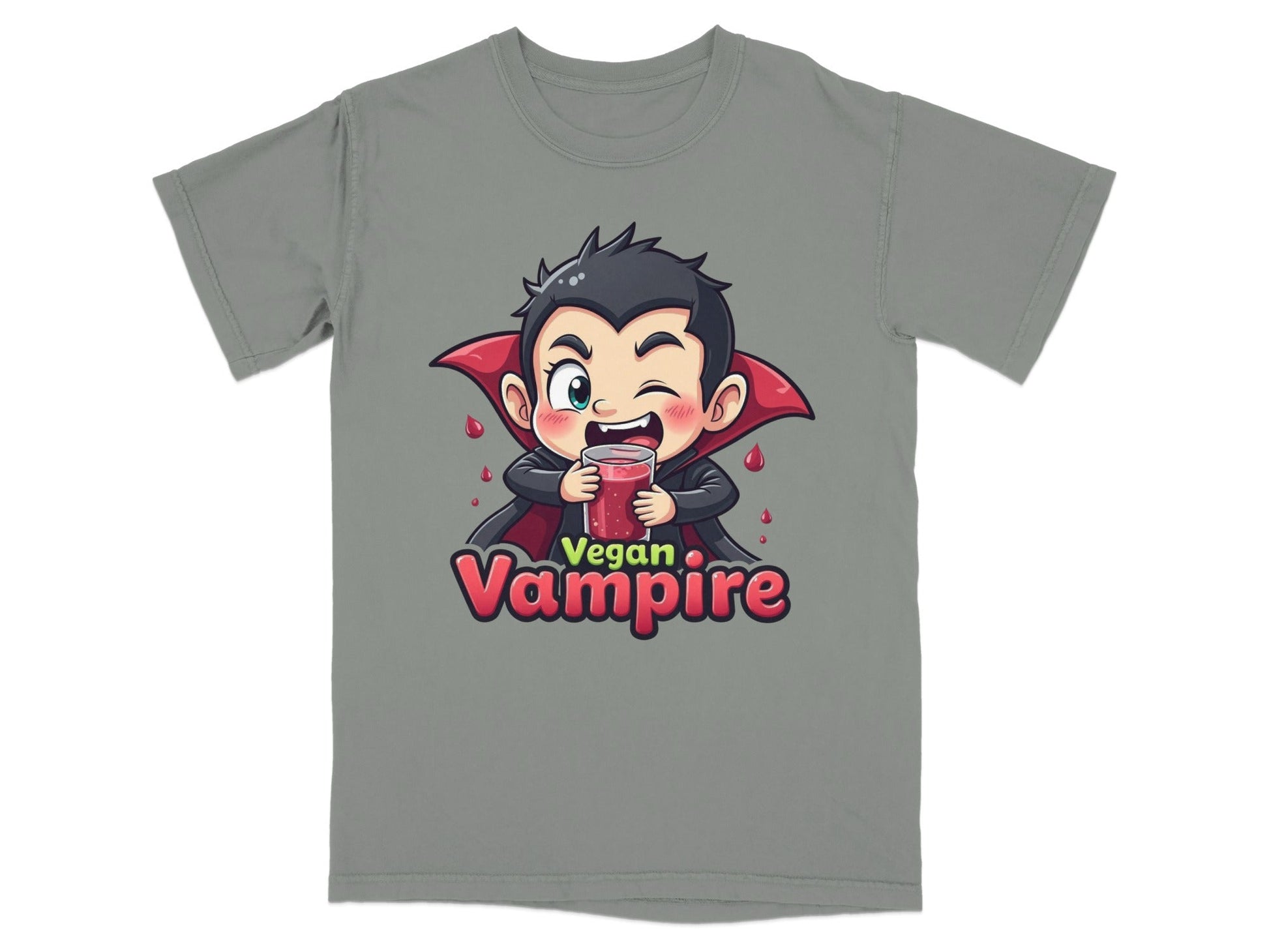 Funny Vegan Vampire Drinking Juice Cartoon Graphic T-Shirt - IconVexa