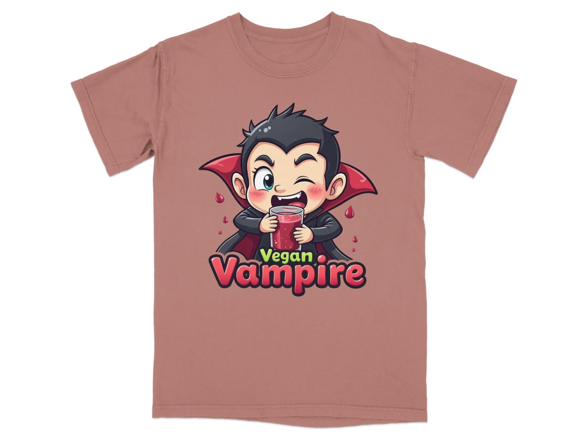 Funny Vegan Vampire Drinking Juice Cartoon Graphic T-Shirt - IconVexa