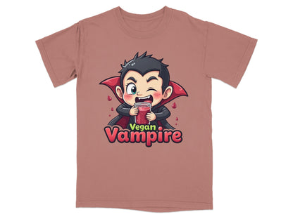 Funny Vegan Vampire Drinking Juice Cartoon Graphic T-Shirt - IconVexa