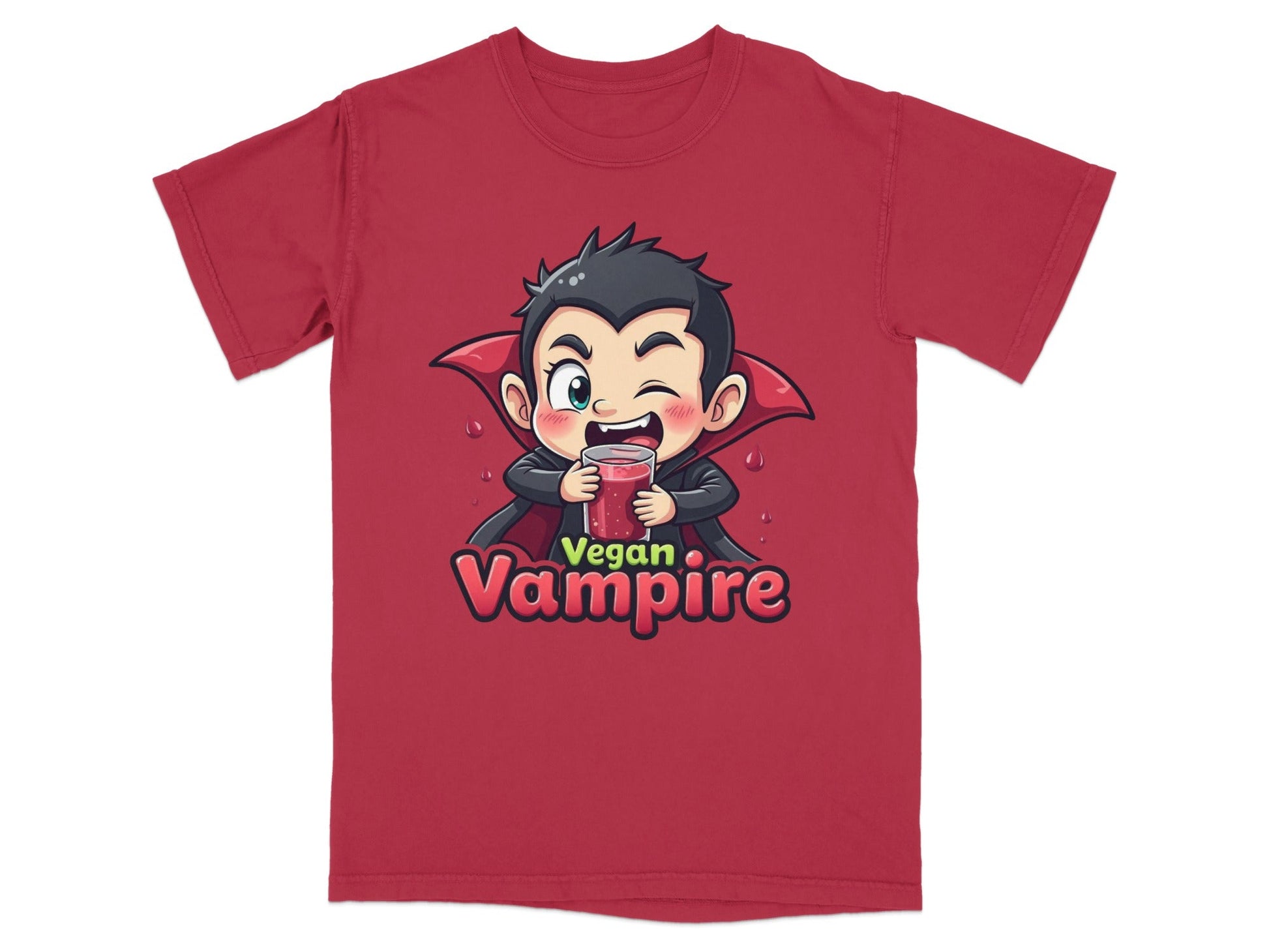 Funny Vegan Vampire Drinking Juice Cartoon Graphic T-Shirt - IconVexa