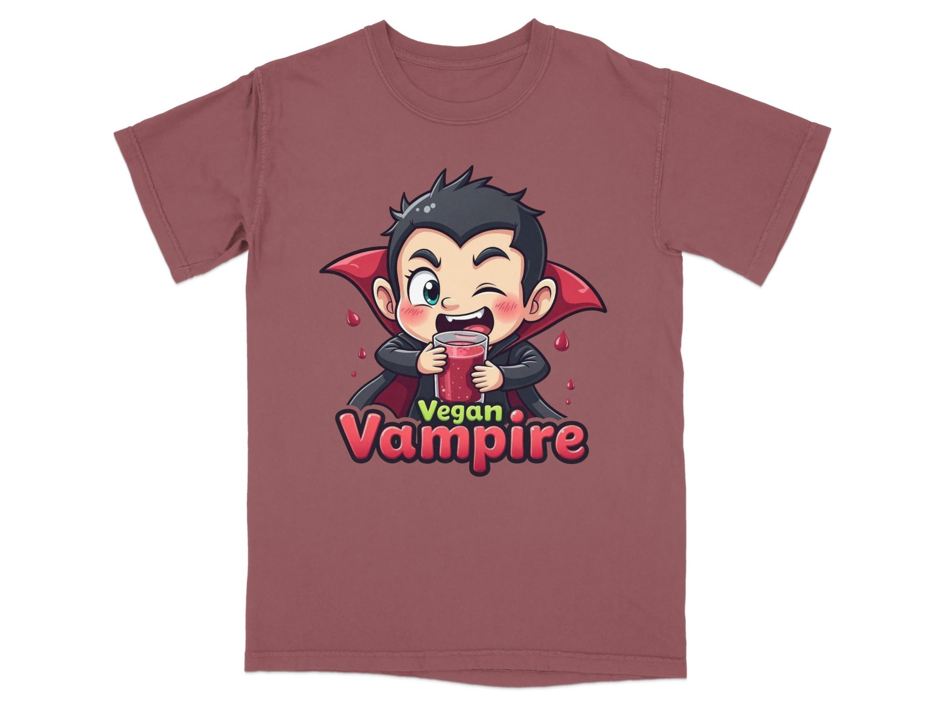 Funny Vegan Vampire Drinking Juice Cartoon Graphic T-Shirt - IconVexa