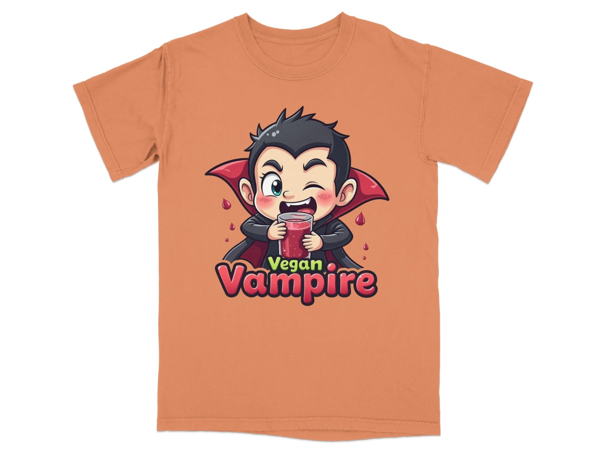 Funny Vegan Vampire Drinking Juice Cartoon Graphic T-Shirt - IconVexa