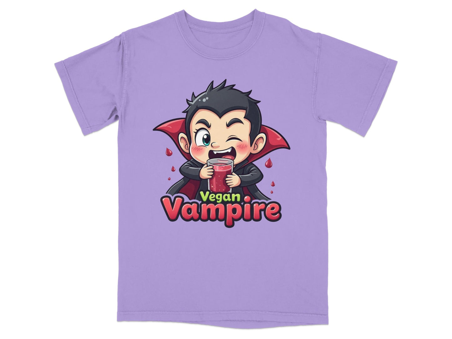 Funny Vegan Vampire Drinking Juice Cartoon Graphic T-Shirt - IconVexa
