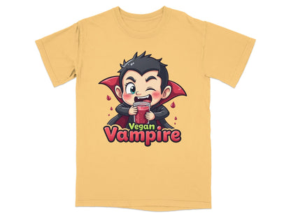 Funny Vegan Vampire Drinking Juice Cartoon Graphic T-Shirt - IconVexa