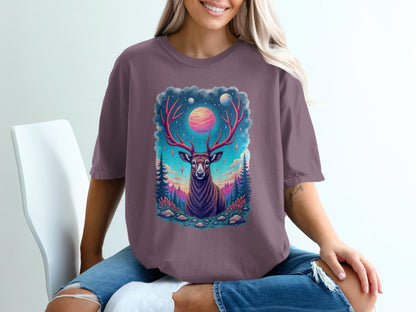 Galactic Deer Graphic Under The Planets Aesthetic T-Shirt - IconVexa