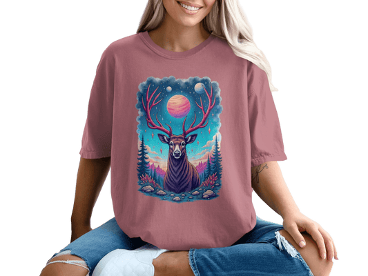 Galactic Deer Graphic Under The Planets Aesthetic T-Shirt - IconVexa