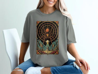 Geometric Spider Design on a Black Themed Graphic T-Shirt - IconVexa