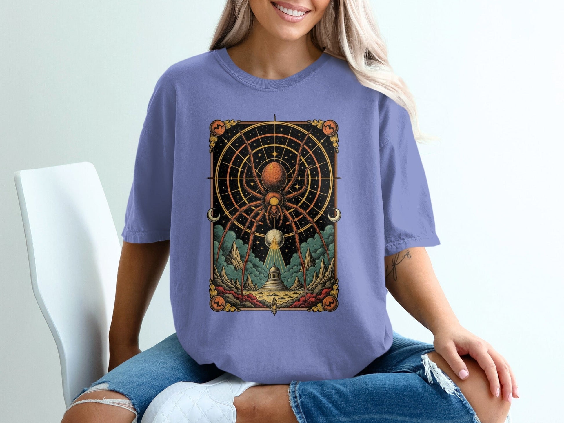 Geometric Spider Design on a Black Themed Graphic T-Shirt - IconVexa