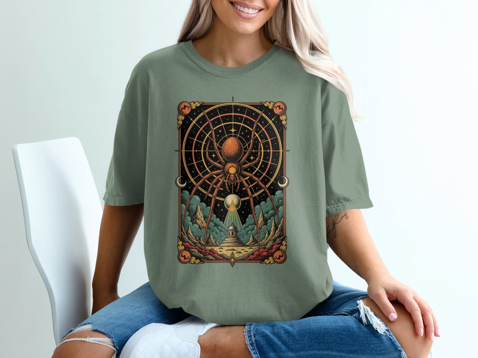 Geometric Spider Design on a Black Themed Graphic T-Shirt - IconVexa