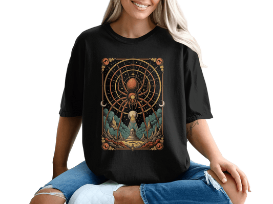 Geometric Spider Design on a Black Themed Graphic T-Shirt - IconVexa