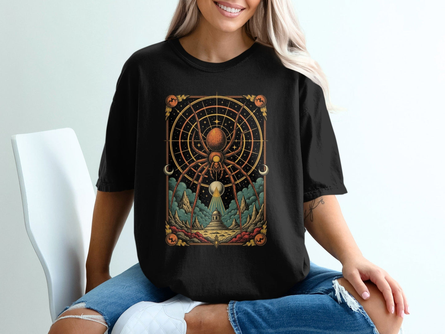 Geometric Spider Design on a Black Themed Graphic T-Shirt - IconVexa