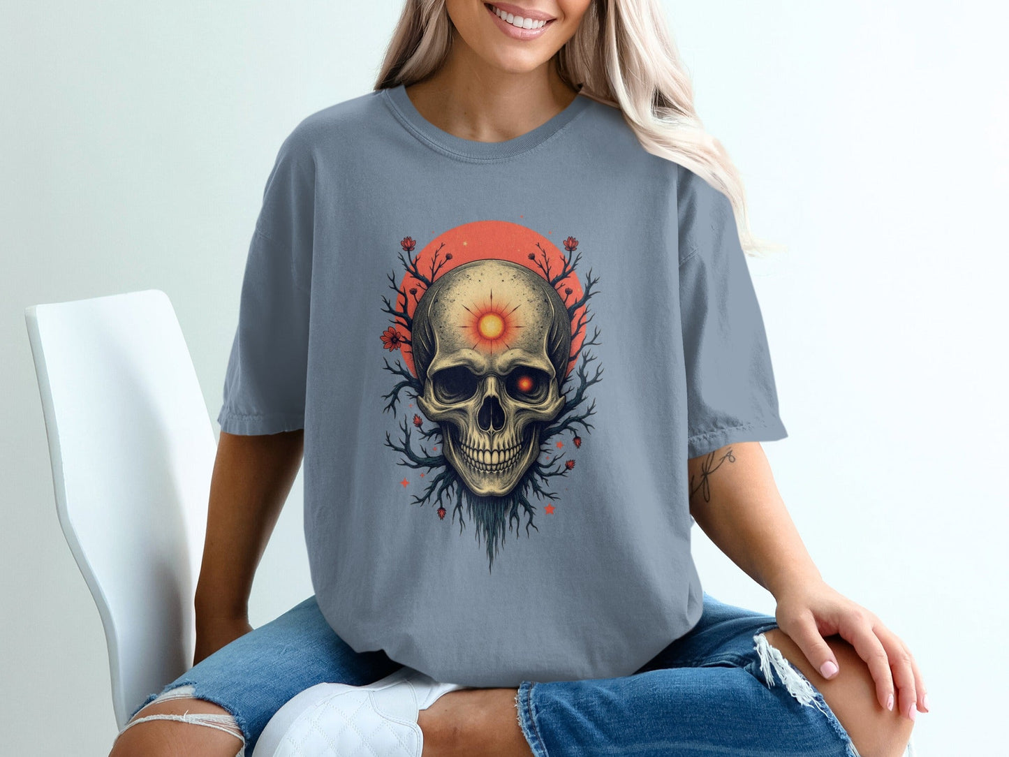 Glowing Skull Graphic Under The Sun Great For Goths T-Shirt - IconVexa