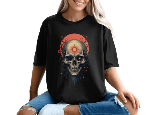 Glowing Skull Graphic Under The Sun Great For Goths T-Shirt - IconVexa