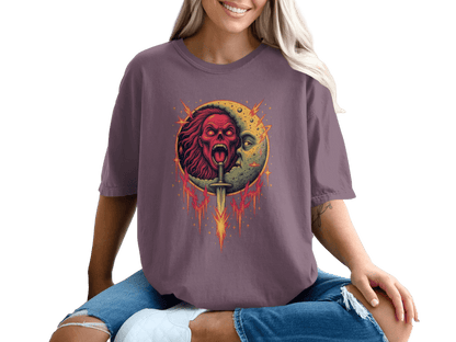 Half Moon Evil Face Art Design Printed Graphic T-Shirt - IconVexa