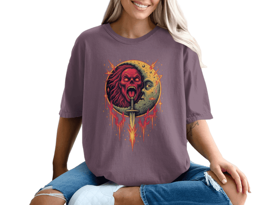 Half Moon Evil Face Art Design Printed Graphic T-Shirt - IconVexa