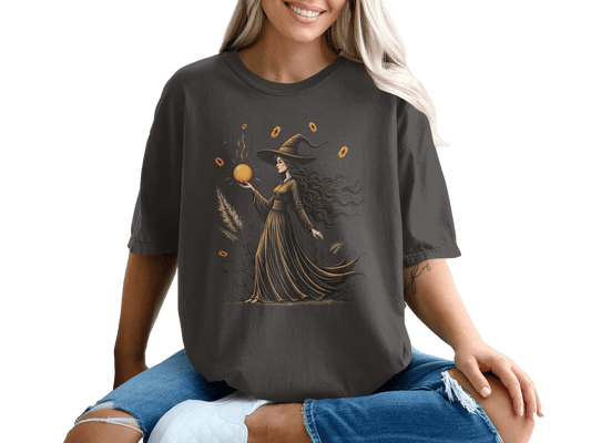 Halloween Witch Sun Tarot Cards Print Graphic Design T-Shirt - IconVexa