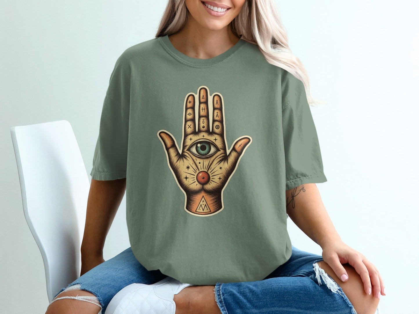 Hamsa Hand With Eye Symbols Graphic Unisex T-Shirt - IconVexa