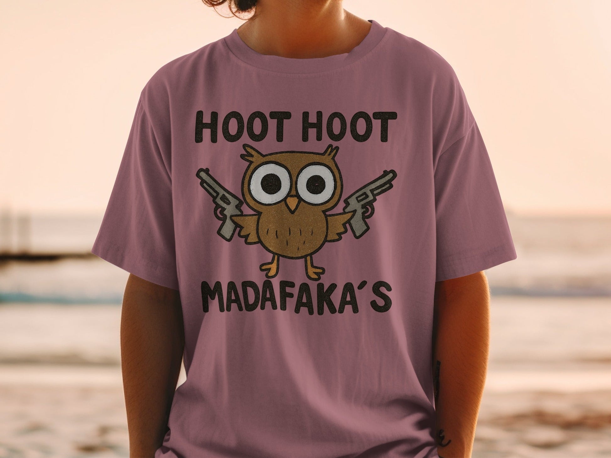Hoot Hoot Madafakas Funny Owl With Guns Graphic T-Shirt - IconVexa